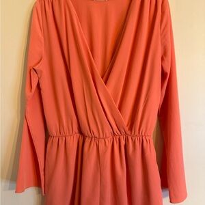 Altar'd State Coral Surplice Long-Sleeve Jumpsuit